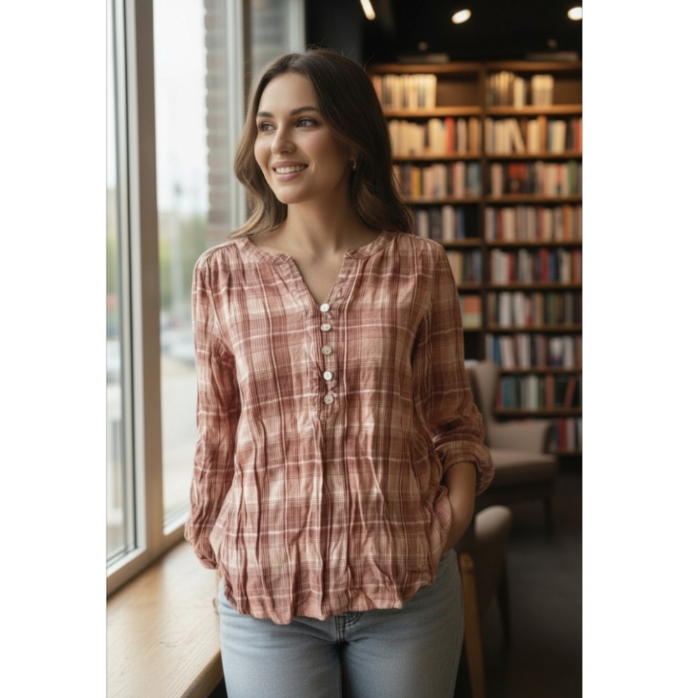 😊Plaid Soft Fleece Button-Front Blouse
